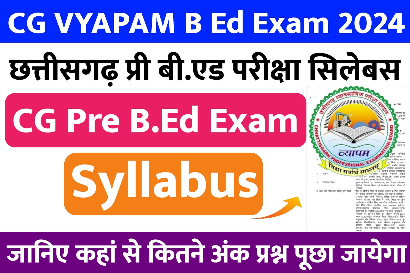 cg vyapam pre bed exam syllabus CG BED EXAM SYLLABUS 2024 : CG VYAPAM PRE BED ENTRANCE EXAM SYLLABUS 2024